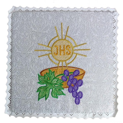 Palka haftowana 18x18cm SREBRNA IHS haft kolor - 00899