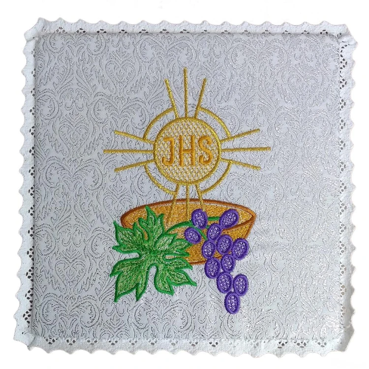 Palka haftowana 18x18cm SREBRNA IHS haft kolor - 00899