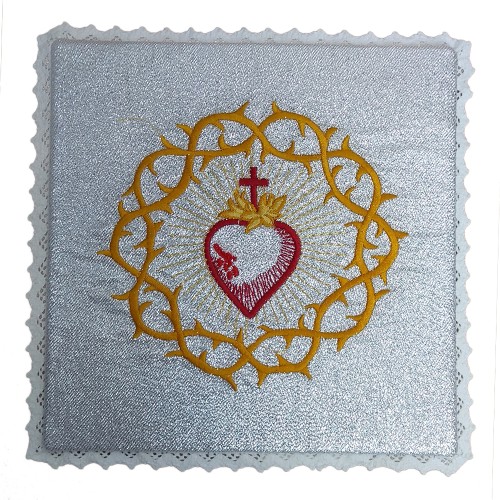 Palka haftowana 18x18cm SREBRNA Serce kolor - 00893