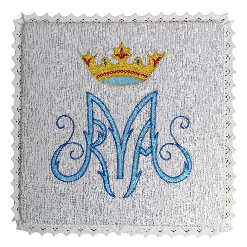 Palka haftowana 18x18cm SREBRNA Maryjna - 00891
