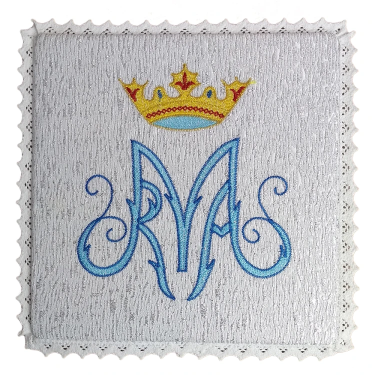 Palka haftowana 18x18cm SREBRNA Maryjna - 00891