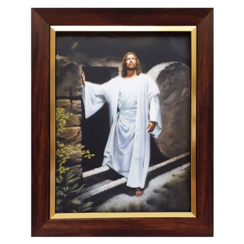 Obraz 30x40cm Pan Jezus Zmartwychwstały rama drewniana ZE ZŁOTĄ WSTAWKĄ NA PŁÓTNIE - 00874