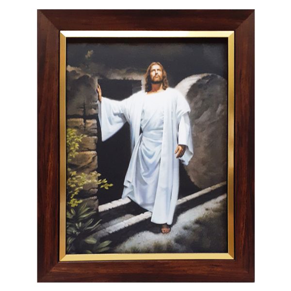 Obraz 30x40cm Pan Jezus Zmartwychwstały rama drewniana ZE ZŁOTĄ WSTAWKĄ NA PŁÓTNIE - 00874