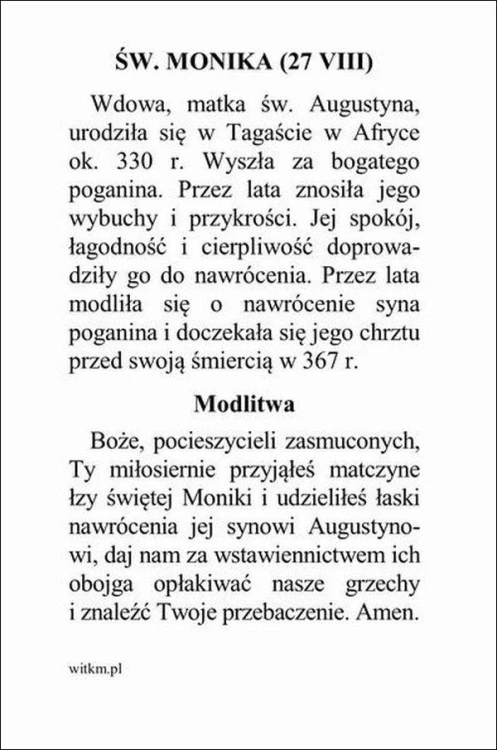 Obrazek św. Monika. MODLITWA Boże, pocieszycielu zasmuconych, Ty miłosiernie... - ! - 06163