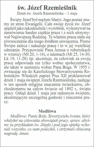 Obrazek św. Józef Rzemieślnik. Modlitwa - 07147