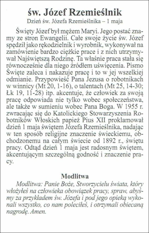 Obrazek św. Józef Rzemieślnik. Modlitwa - 07147