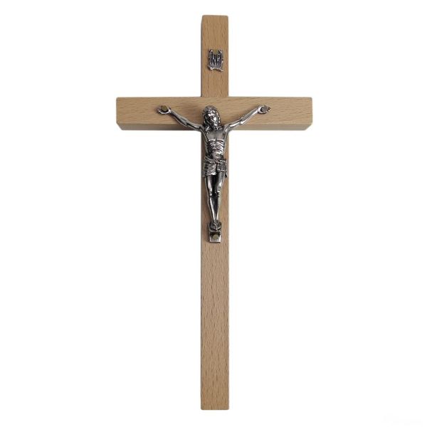 Krzyż wiszący drewniany h27cm jasny - 68844