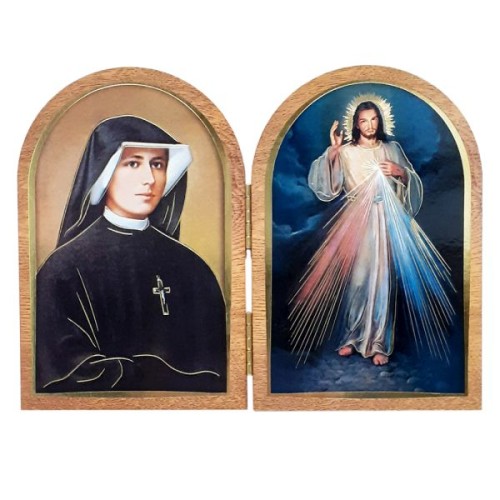 Ikona DYPTYK Jezu Ufam Tobie/Św. Faustyna drewniana składana 18x13cm - 68801