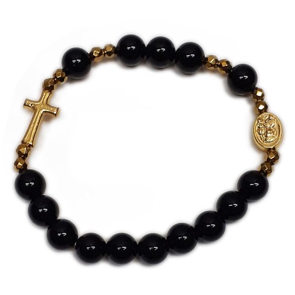 Bransoletka dziesiątka kamień naturalny - ONYX łączniki złote - 68797