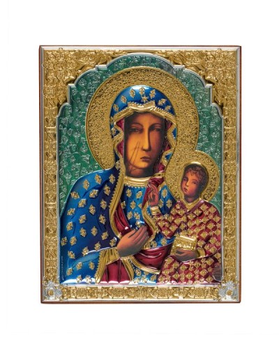 Ikona (grecka) srebrno-kolorowa pozłacana Matka Boża Częstochowska 10x12 cm - 68417 8052278739320