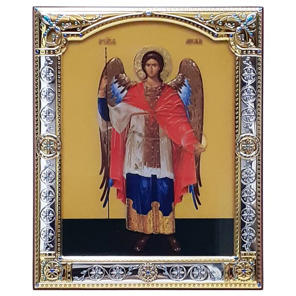 Ikona (grecka) srebrna kolorowa Św. Michał Archanioł 17x21 cm z szybką - 68135