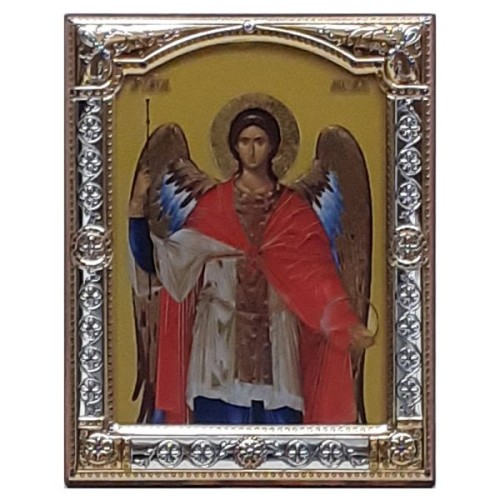 Ikona (grecka) srebrna kolorowa Św. Michał Archanioł 12x14 cm z szybką - 68134