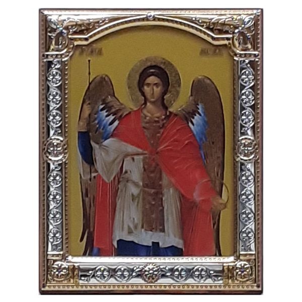 Ikona (grecka) srebrna kolorowa Św. Michał Archanioł 12x14 cm z szybką - 68134