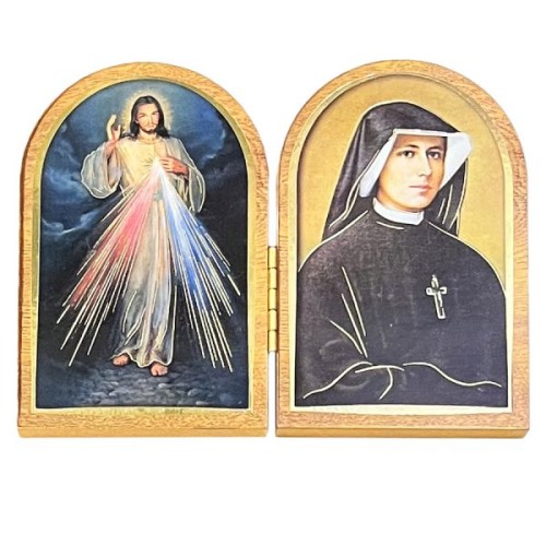 Ikona DYPTYK Jezu Ufam Tobie/Św. Faustyna drewniana składana 12x9cm - 67993