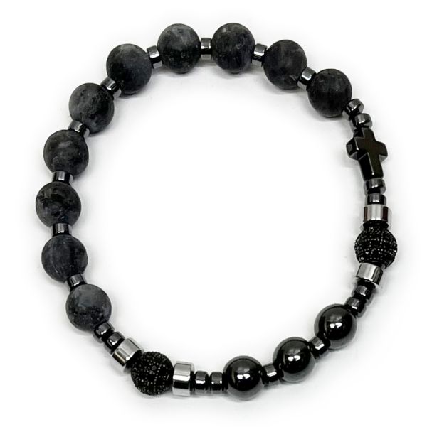 Bransoletka dziesiątka różańca LABRADORYT + HEMATYT *8mm na gumce w pudełku ozdobnym - 67580              