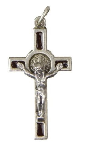 Krzyżyk wiszący metalowy św. Benedykt 3,5cm z wkładką BRĄZOWĄ - 67480