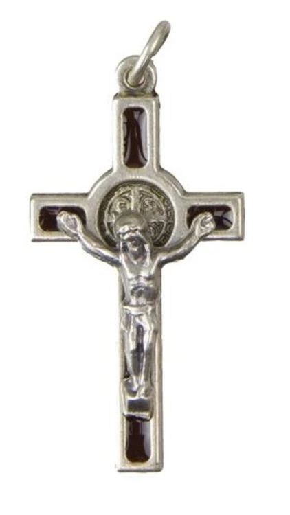 Krzyżyk wiszący metalowy św. Benedykt 3,5cm z wkładką BRĄZOWĄ - 67480