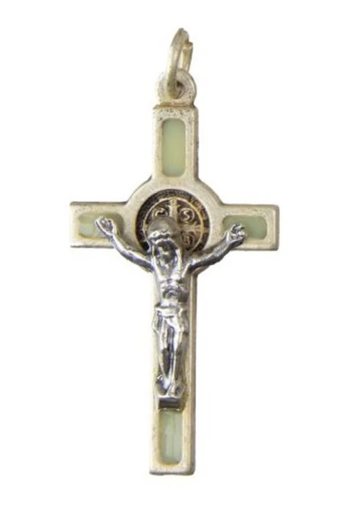 Krzyżyk wiszący metalowy św. Benedykt 3,5cm z wkładką FOSFORYZUJĄCĄ - 67479