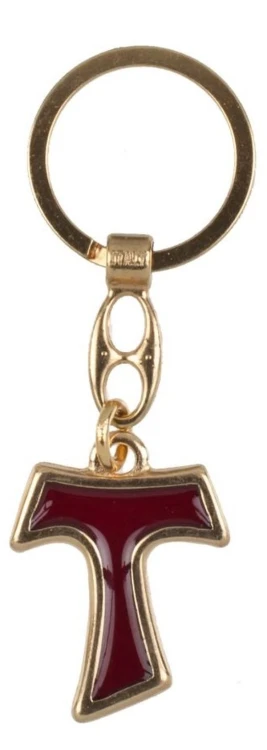 Brelok metalowy krzyż TAU - BORDOWY - 67463