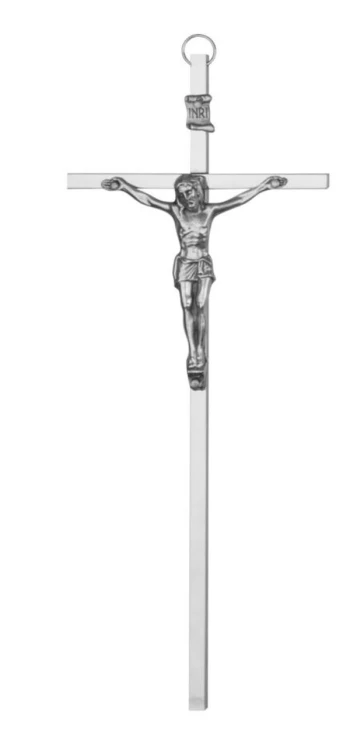 Krzyż wiszący metalowy nowoczesny nikiel h21x8cm - 67461