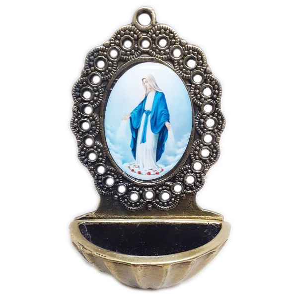 Kropielnica metalowa - Matka Boża Niepokalana - malutka mosiądz (9cm) - 67358