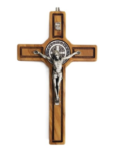 Krzyż wiszący drewniany h30cm jasny  Św. Benedykt Z DRZEWA OLIWNEGO - 67343