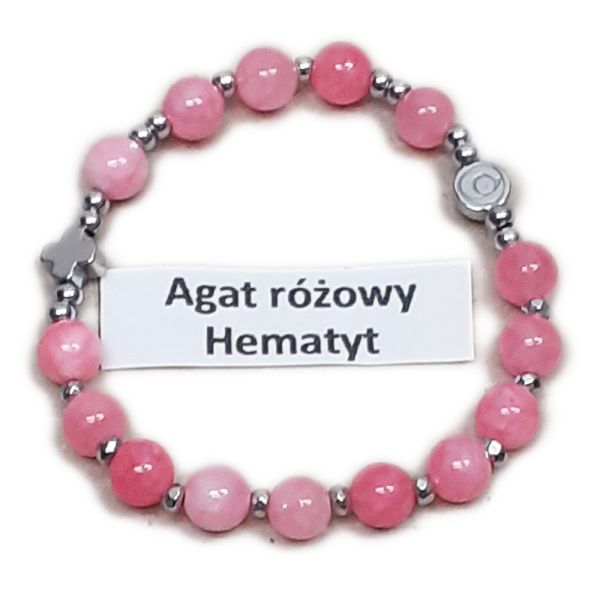 Bransoletka dziesiątka DZIECIĘCA kamień naturalny HOWLIT RÓŻOWY HEMATYT - 67179