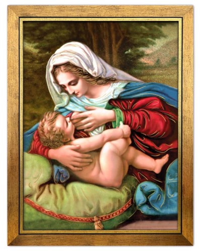 Obraz 18x22cm Matka Boża Karmiąca, złocony złotem płatkowym, rama złota - 67134