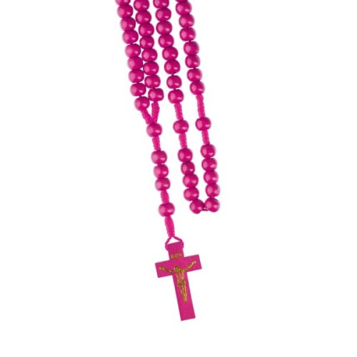Różaniec drewniany na sznurku kulka RÓŻOWA (8mm) - 67039