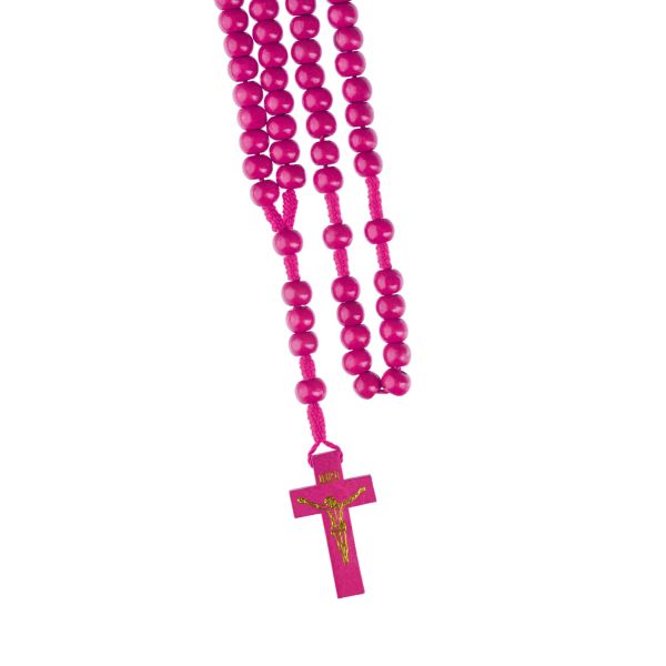 Różaniec drewniany na sznurku kulka RÓŻOWA (8mm) - 67039