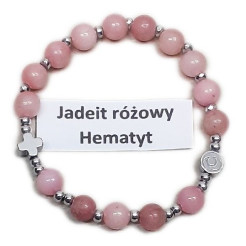Bransoletka dziesiątka DZIECIĘCA kamień naturalny JADEIT RÓŻOWY HEMATYT - 66887