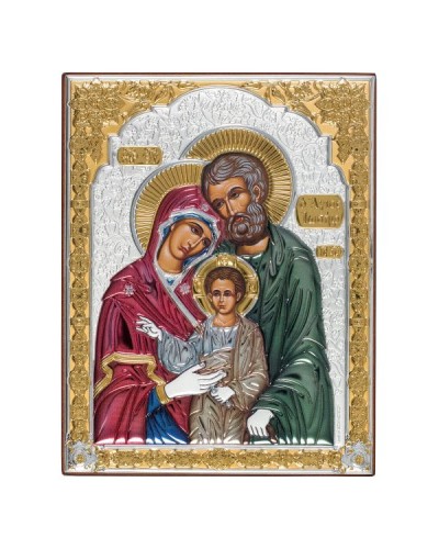 Ikona (grecka) srebrno kolorowa pozłacana Św. Rodzina 11x12,5cm - 66821