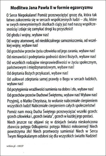 Pocztówka św. Jan Paweł II. Modlitwa Jana Pawła II a formie egzorcyzmu - 66730