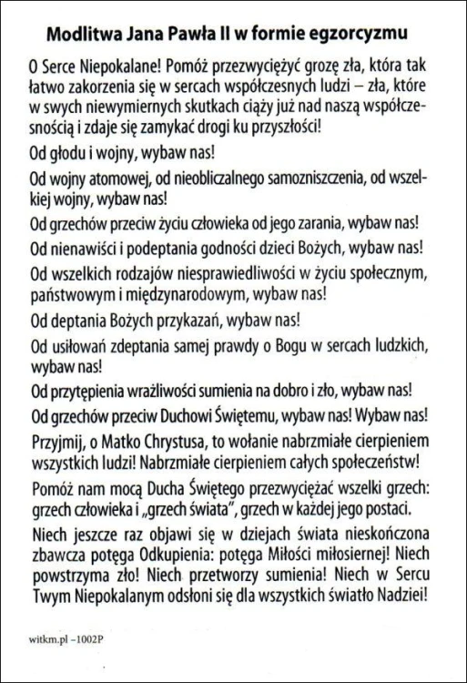 Pocztówka św. Jan Paweł II. Modlitwa Jana Pawła II a formie egzorcyzmu - 66730