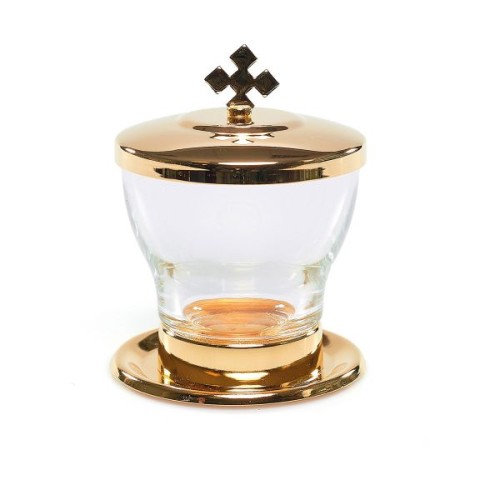 Lavabo liturgiczne mosiężne złocone wys. 8,5 cm. pojemność 50 ml. - 66449