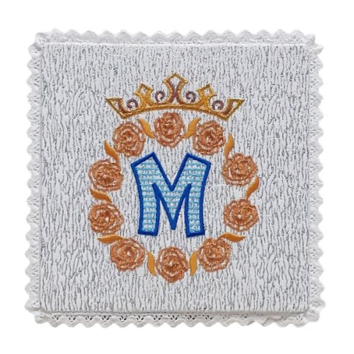 Palka haftowana 18x18cm SREBRNA Maryjna z różyczkami - 65540