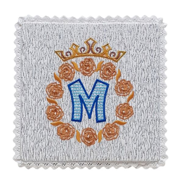 Palka haftowana 18x18cm SREBRNA Maryjna z różyczkami - 65540