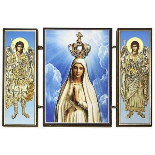 Ikona tryptyk Matka Boża Fatimska drewniana składan 8cm - 65539
