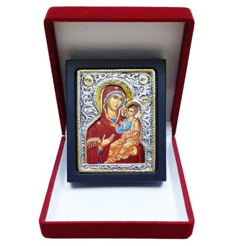 Ikona MINI 6,5x7,5cm Matka Boża z Dzieciątkiem w atłasowym pudełku - 65336