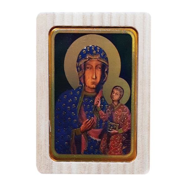 Ikona MINI z magnesem Matka Boża Częstochowska 5x6,5cm ZIELONE tło (r.JASNA) w pudełku - 65247