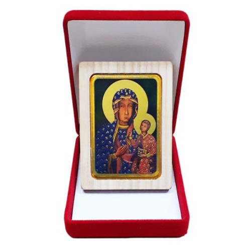 Ikona MINI z magnesem Matka Boża Częstochowska 5x6,5cm ZIELONE tło (r.JASNA) w pudełku - 65247
