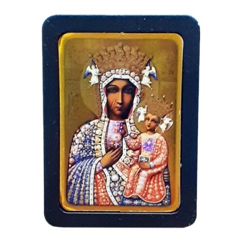 Ikona MINI z magnesem Matka Boża Częstochowska 5x6,5cm ZŁOTE tło (r.CIEMNA) w pudełku - 65245