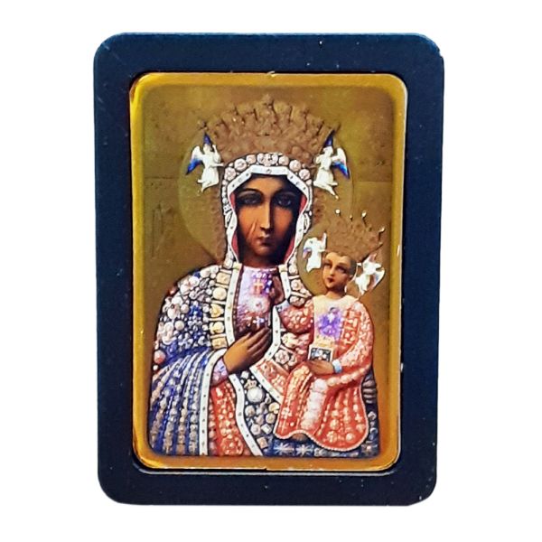 Ikona MINI z magnesem Matka Boża Częstochowska 5x6,5cm ZŁOTE tło (r.CIEMNA) w pudełku - 65245