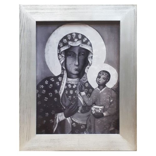 Obraz 51x41cm Matka Boża Częstochowska SZARA rama srebrna - 64958