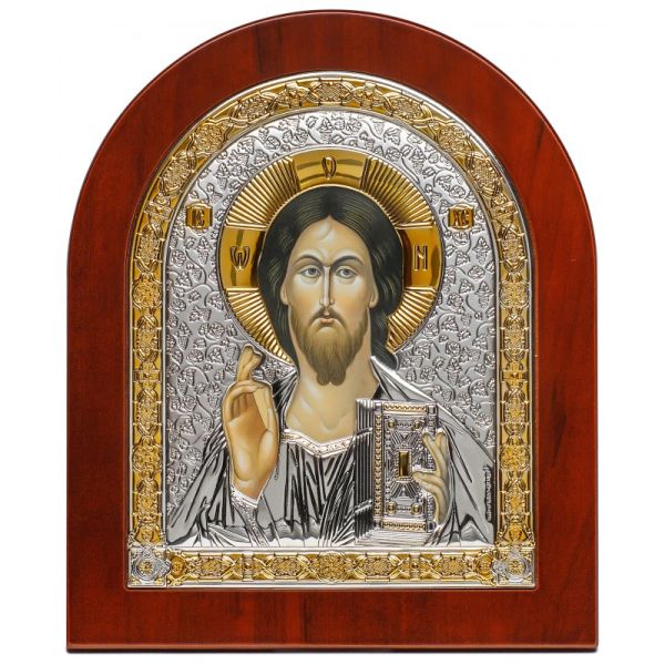 Ikona (grecka) srebrna częściowo pozłacana Jezus Chrystus 13x15,5 cm ŁUK - 64559 8053736339144