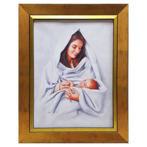 Obraz 30x40cm Matka Boża z Dzieciątkiem rama złota gładka NA PŁÓTNIE - 64484