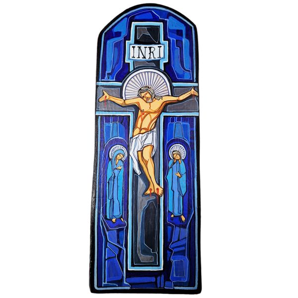 Ikona malowana 14x39cm Krzyż w łuku na descecha Świętego na desce - 64422