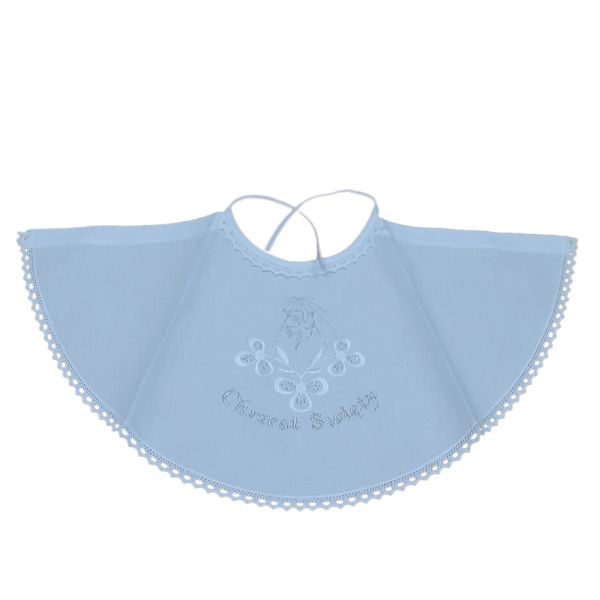 Szatka Chrzest BAWEŁNIANA śliniak SREBRNY GOŁĄBEK (białe kwiatki) - 64153