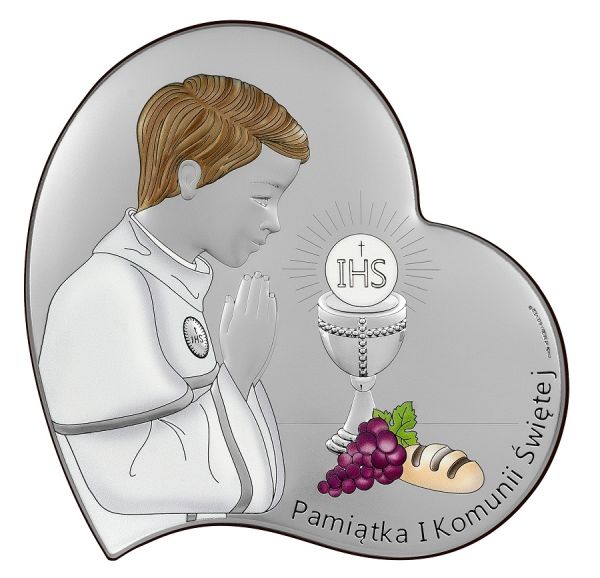 Obraz srebrny I Komunia Św. 7x7cm Chłopiec w sercu (kolor) - 64075