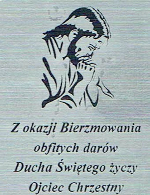 Płytka grawerowana BIERZMOWANIE od OJCA CHRZESTNEGO samoprzylepna 4x3cm - 63981